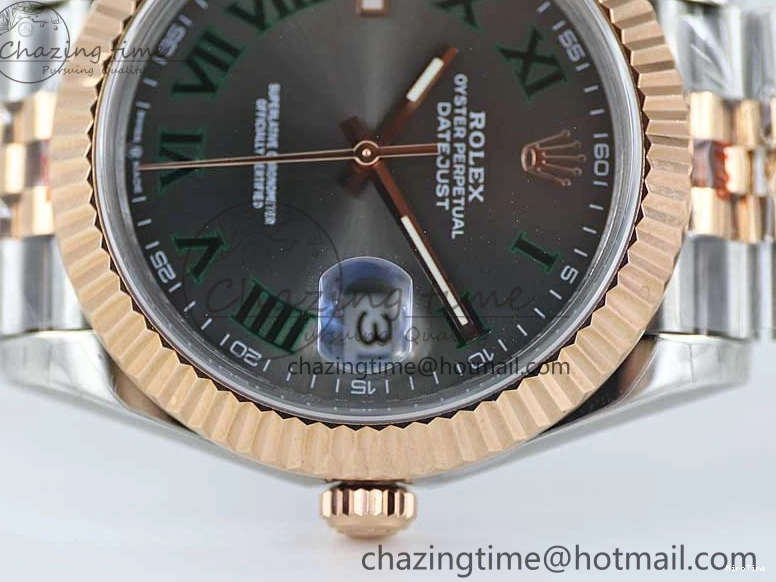 MiroTime 0310 Tailored DateJust 41 126331 SS RG TWF 1:1 Best Edition 904L Steel Gray Dial Green Roman on SS RG Jubilee Bracelet VR 2450